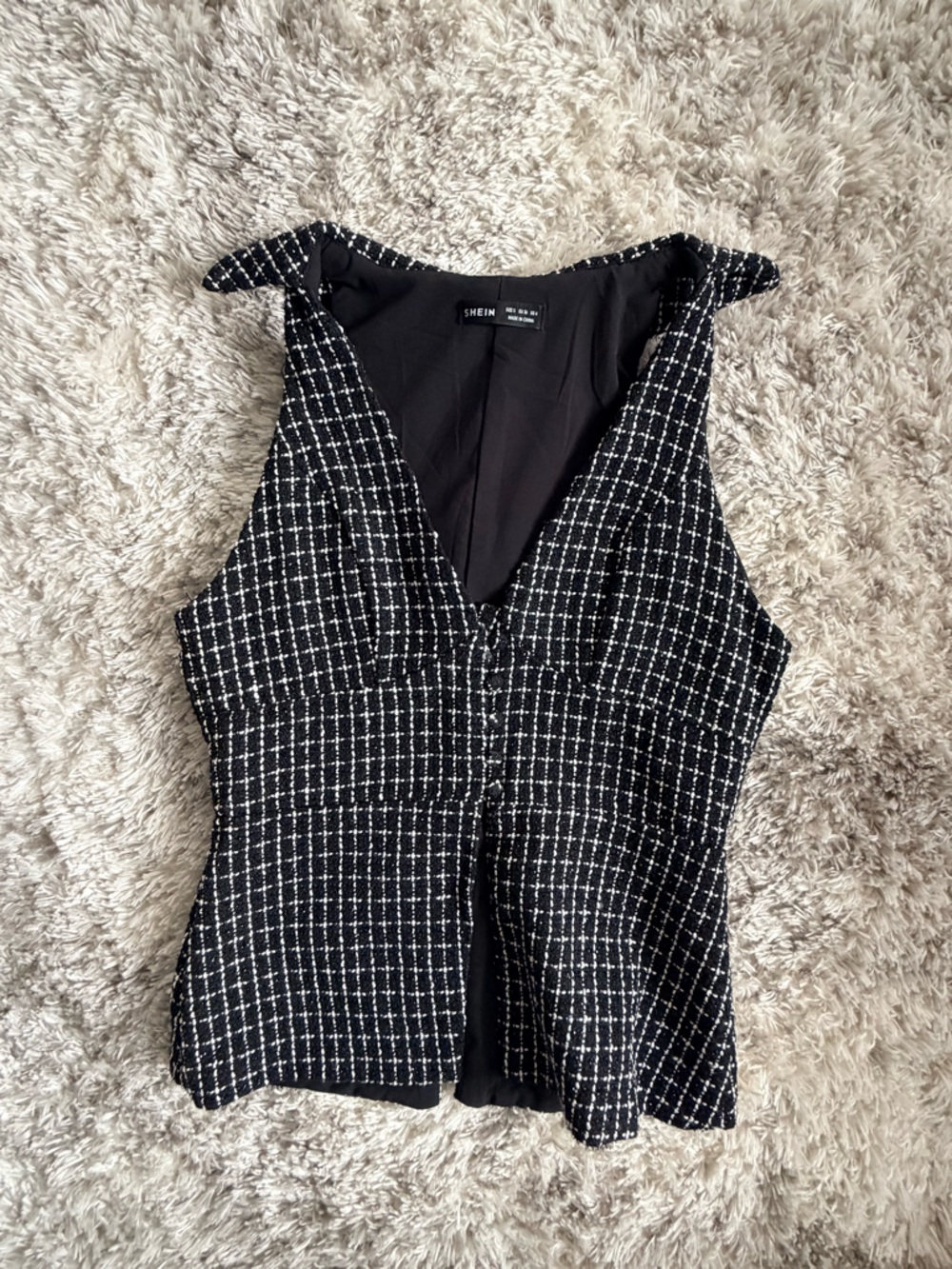Black & White Tweed Vest Top